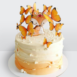 Детский торт с лисой и бабочками
