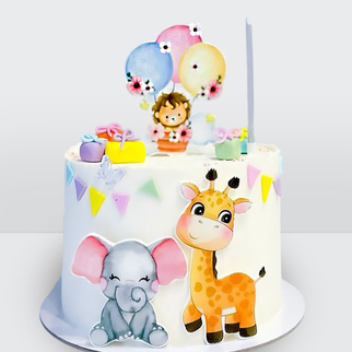 Детский торт со львом, жирафом и слоном
