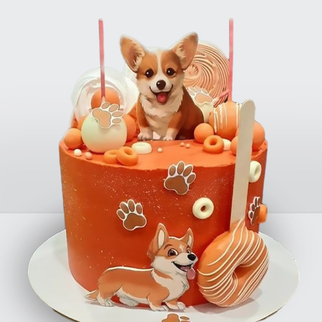 Детский торт со щенком корги и сладостями