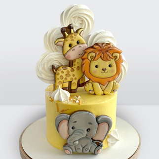 Детский торт со львом, жирафом и слоном