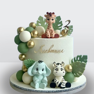 Детский торт с жирафом, зеброй и слоном