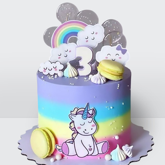 Детский радужный торт с единорогом и облаками