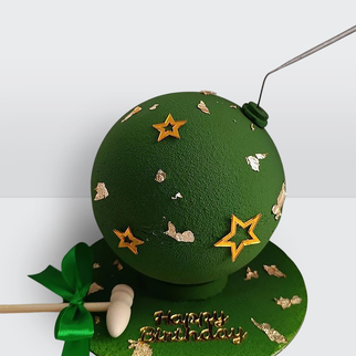 Торт бомба зеленый с золотыми звездами с фитилем