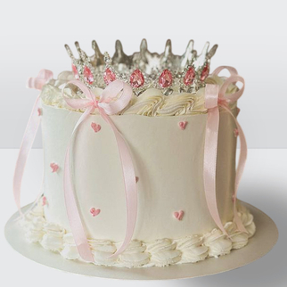 Торт ламбет белый с короной сердечками и розовой лентой