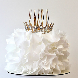Торт ламбет белый с золотой короной с оборками и фитилем бенгальским огнем