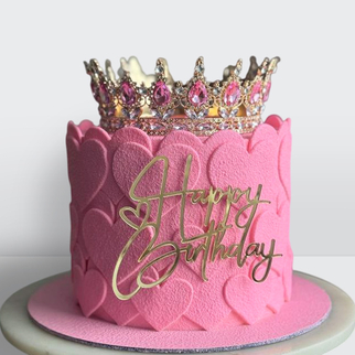 Торт велюровый розовый с золотой короной сердечками и надписью