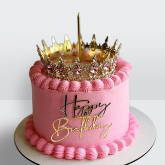Торт ламбет розовый с золотой короной и золотой надписью