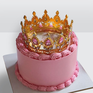Торт ламбет розовый с золотой короной и блестками