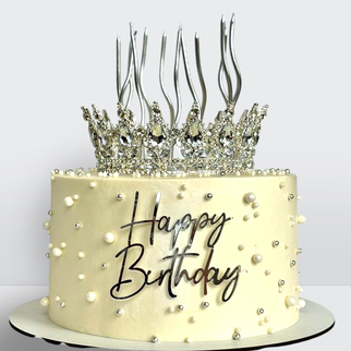 Торт ламбет желтый с короной и бусинами фитилем огнем