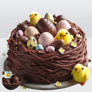 Торт на пасху шоколадное гнездо с яйцами и цыплятами