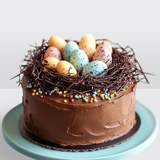 Торт на пасху с яйцами в гнезде из шоколада
