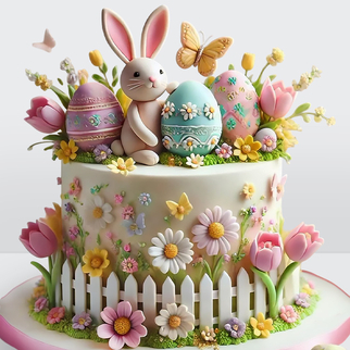 Торт на пасху детский с зайкой и яйцами из шоколада