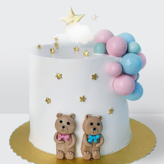 Торт для гендер вечеринки с медведями и шарами