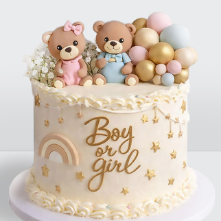 Торт для гендер вечеринки с мишками и шарами