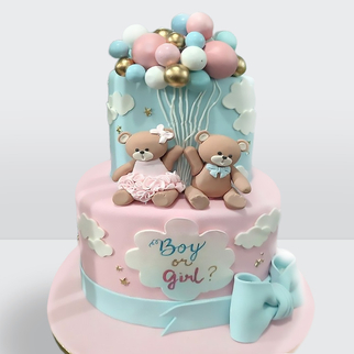 Торт для гендер вечеринки с мишками и шарами