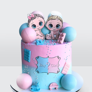 Торт для гендер вечеринки с малышами и шарами