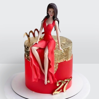 Торт с девушкой в красном платье