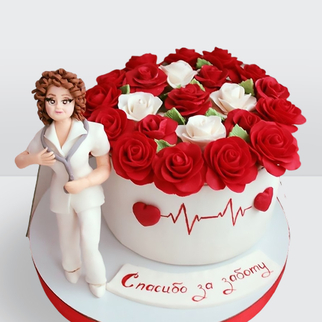 Торт для врача с букетом роз