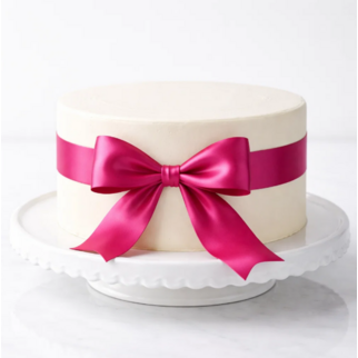 Белый торт с розовым бантом