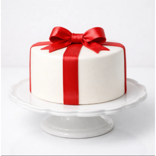 Белый торт с красным бантом