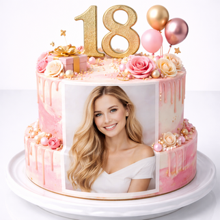 Торт на день рождения для девушки с розами и фотопечатью