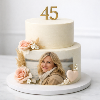 Торт на день рождения для девушки с розами и фотопечатью