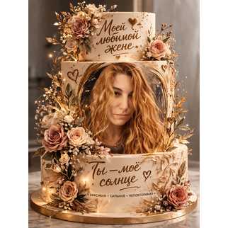 Торт на день рождения для жены с розами и фотопечатью