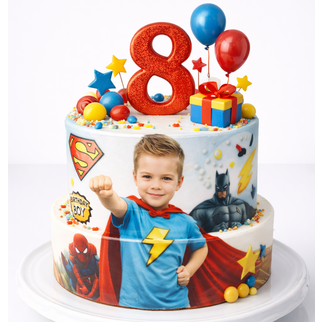Торт с фотопечатью в стиле Супер героя