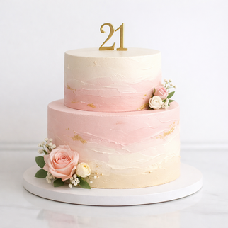 Торт розовый на 21 год с розами