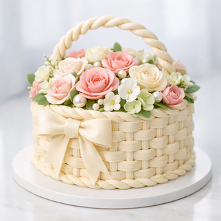 Торт корзина с цветами розами
