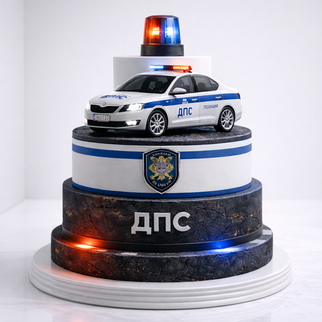 Торт патруль ДПС с автомобилем Шкодой и мигалкой