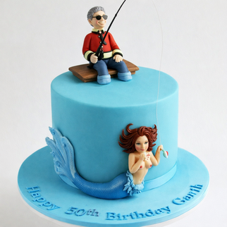 Торт мужчине рыбаку с удочкой и с фурией