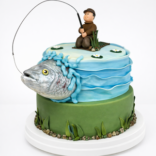 Торт для рыбака с удочкой и рыбой