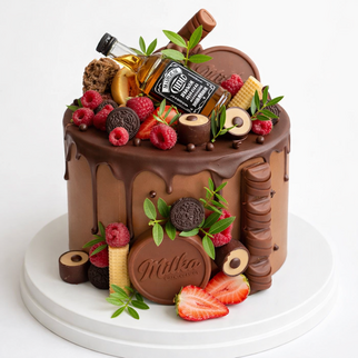 Торт шоколадный с шоколадом Милка, малиной и клубникой