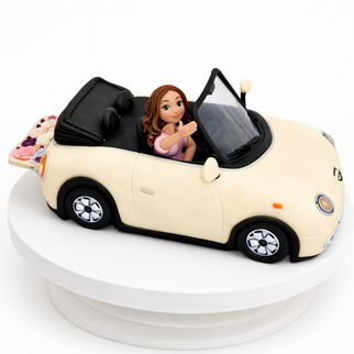 Торты девушка с машиной кабриолет 3Д