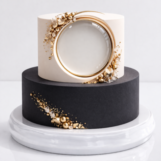 Торт в стиле минимализм черный с золотом с фотопечатью