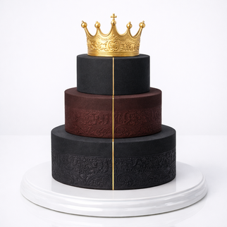 Торт черный 3 яруса в стиле минимализм с золотой короной