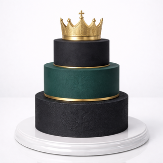 Торт черный 3 яруса в стиле минимализм с золотой короной