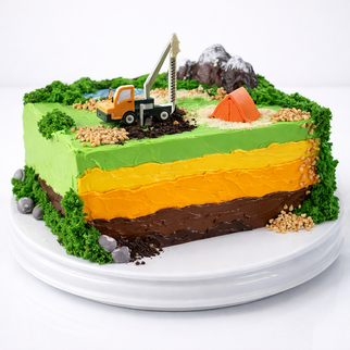 Торт для геолога с буром и палаткой на природе
