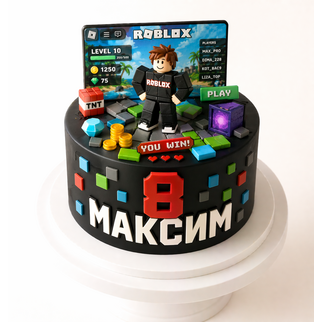 Торт Роблокс с экраном и фигуркой на 8 лет