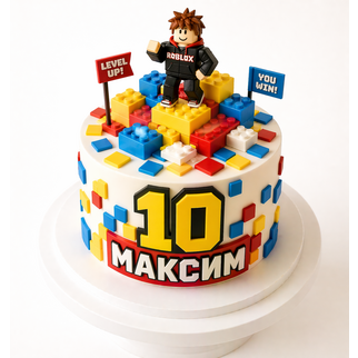 Торт Роблокс с фигуркой и кубами на 10 лет