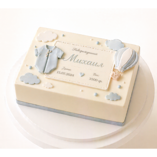 Торт в виде метрики новорождённого с декором