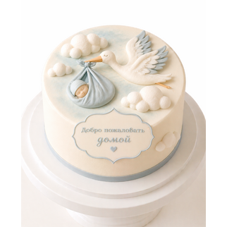 Торт на выписку с аистом и облаками
