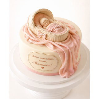 Торт на выписку с люлькой и пледом