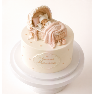 Торт на выписку с младенцем в кроватке
