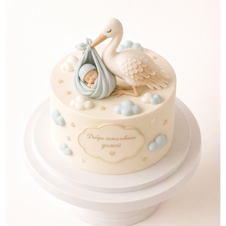 Торт на выписку с аистом и младенцем