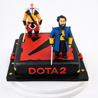 Торт Дота 2 с фигурками персонажей и логотипом