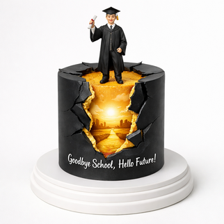 Торт на выпускной с эффектом разлома и фигуркой выпускника