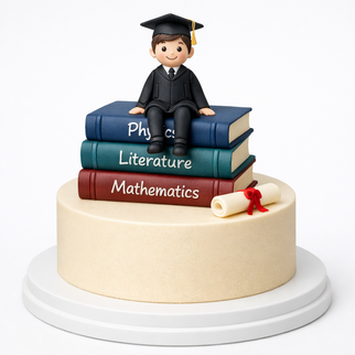 Торт на выпускной с фигуркой студента на книгах