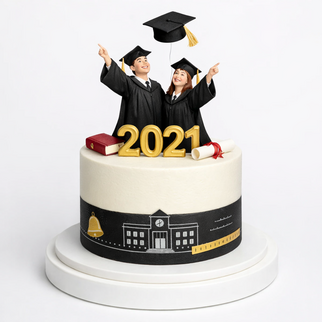 Торт на выпускной с фигурками студентов и цифрой